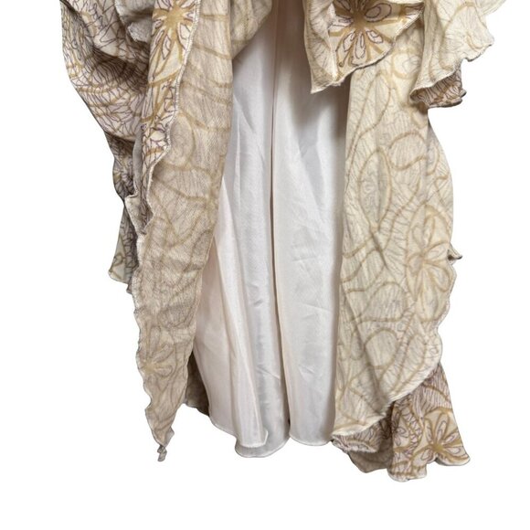 90s Beige Floral Ruffle Hem Dress Elegant Slip Style Maxi Gown Neutral - Picture 6 of 10